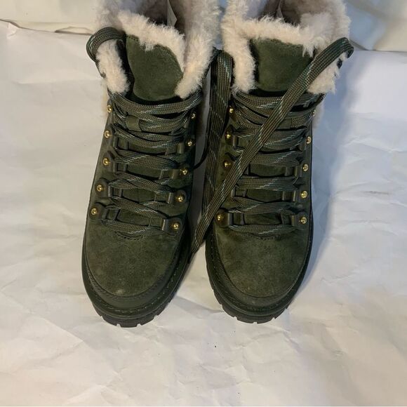 Tory Burch Boxwood Green Suede Cooper Shearling Bootie 5M - Picture 11 of 15